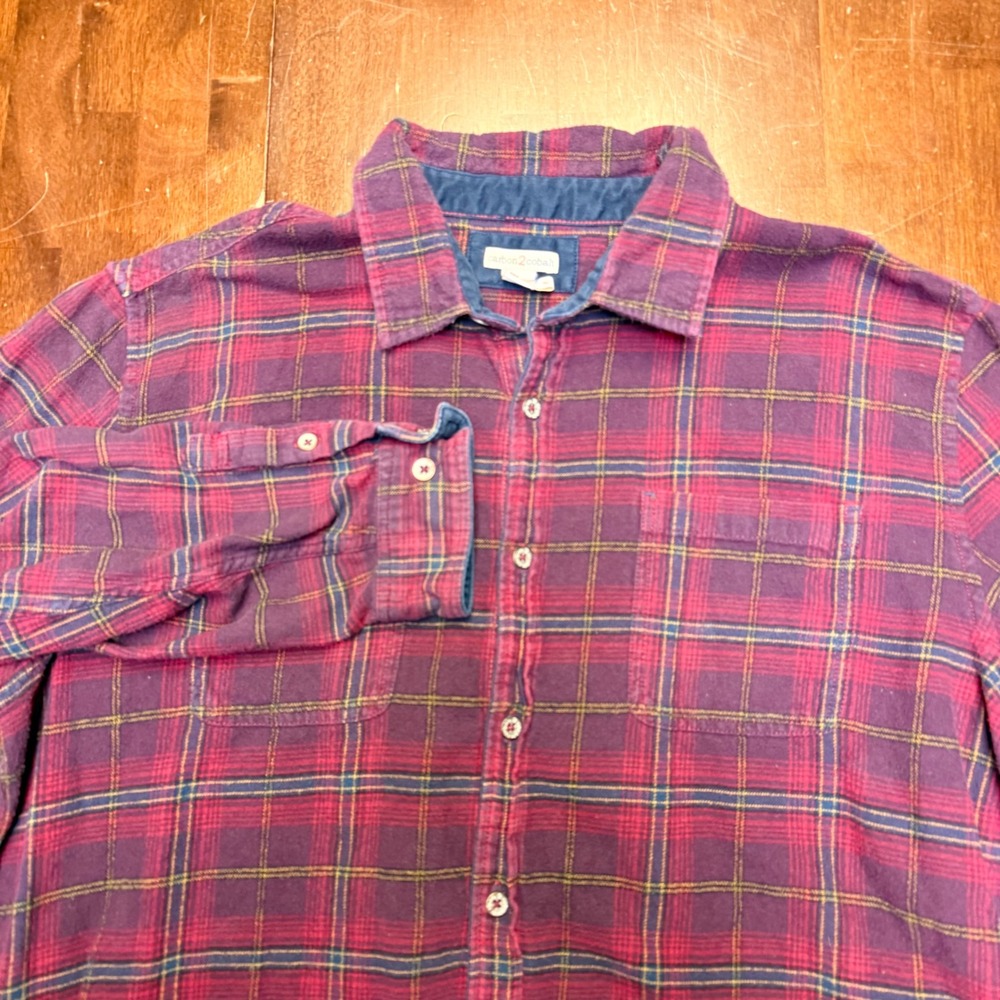 Carbon 2 Cobalt Plaid Flannel Shirt Mens XL Purple Red‎ Cotton